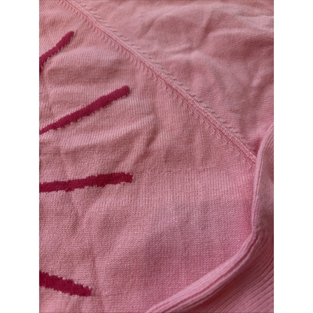 XOKR Kerri Rosenthal Sweater Medium Pink Heart Mock Neck Cropped Boxy Oversized - Picture 2 of 7